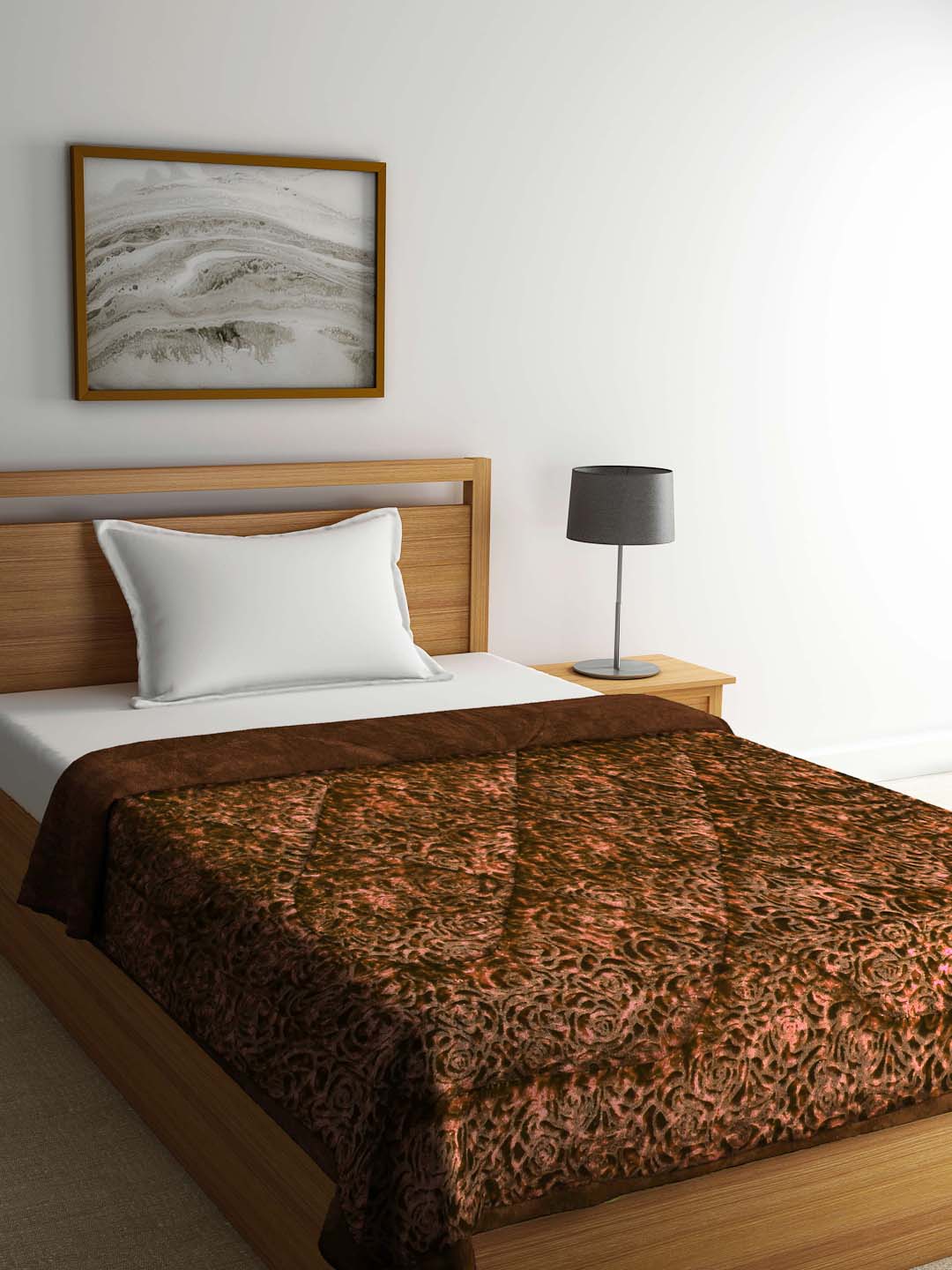 Arrabi Brown Floral Polyester Full Size 1060 GSM Single Bed Quilt (210 x 150 cm)