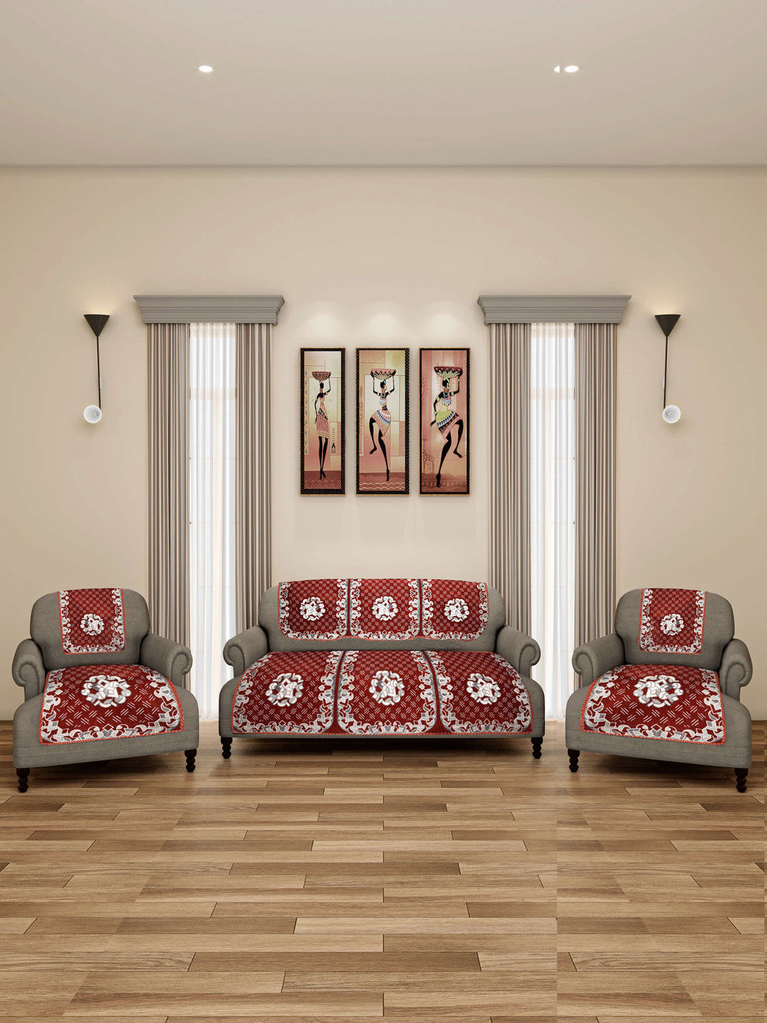Arrabi Orange Indian TC Cotton Blend Double 5 Seater Sofa Covers (165 X 65 cm)