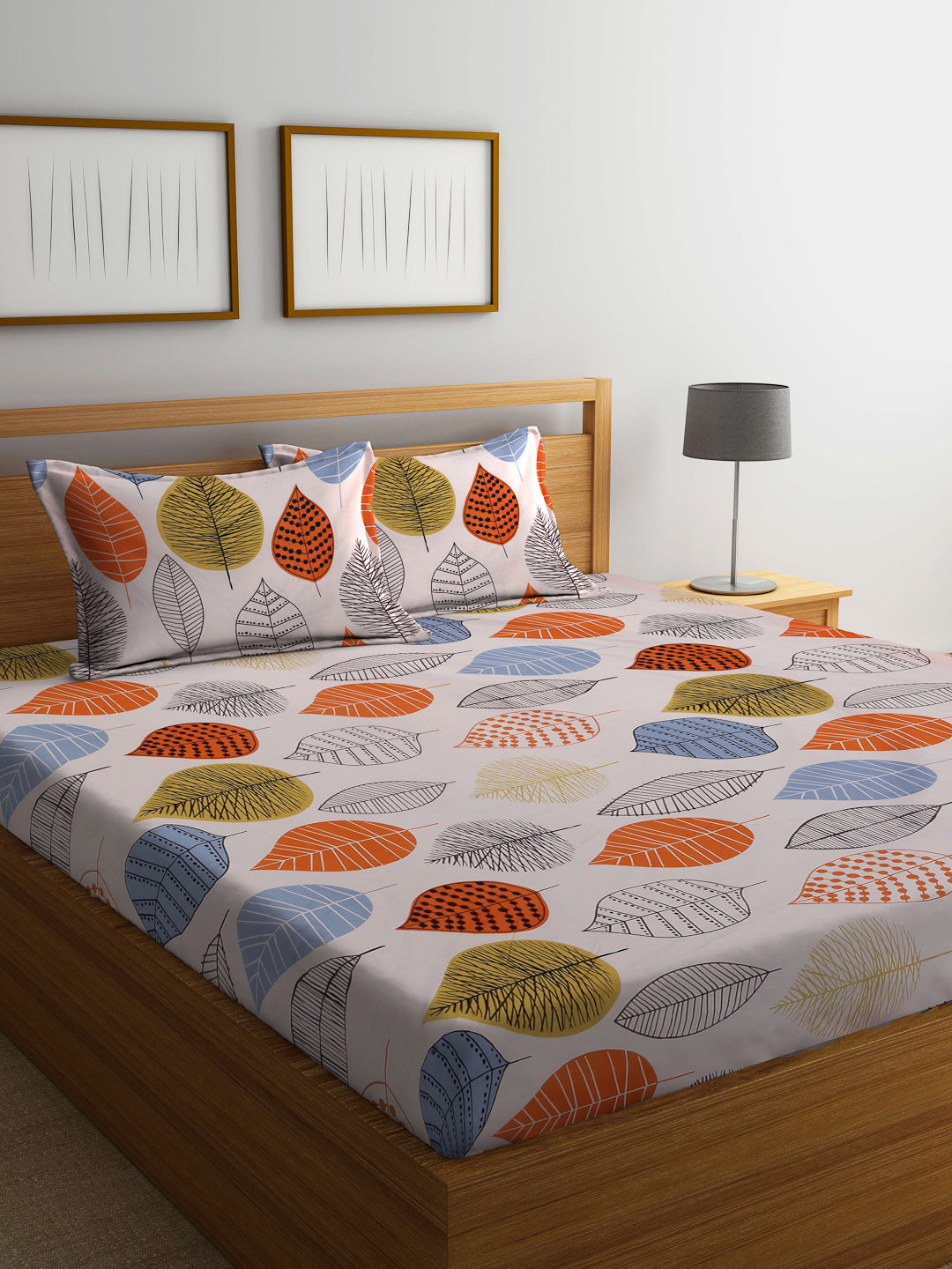Arrabi Peach Leaf TC Cotton Blend King Size Bedsheet with 2 Pillow Covers (250 x 215 cm)