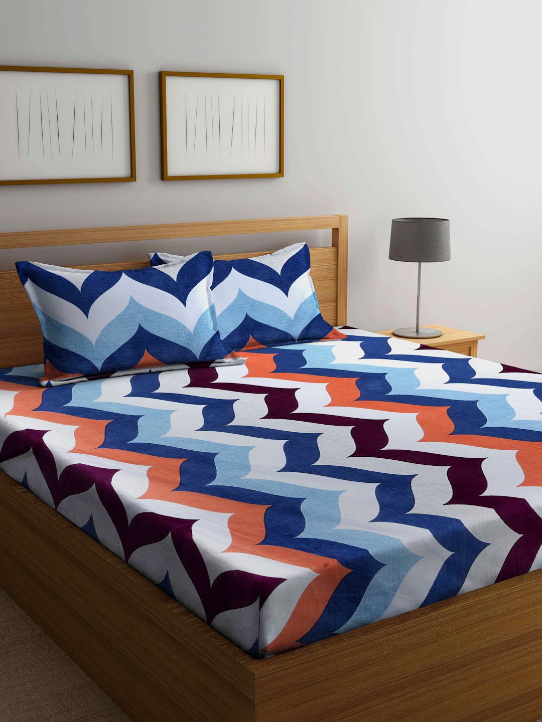 Arrabi Multi Indian TC Cotton Blend Double King Size Bedsheet with 2 Pillow Covers (270 x 260 cm)