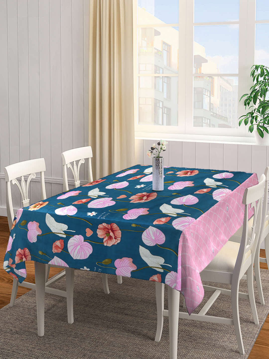 Arrabi Pink Floral TC Polycotton 6 Seater Table Cover (180 x 130 cm)