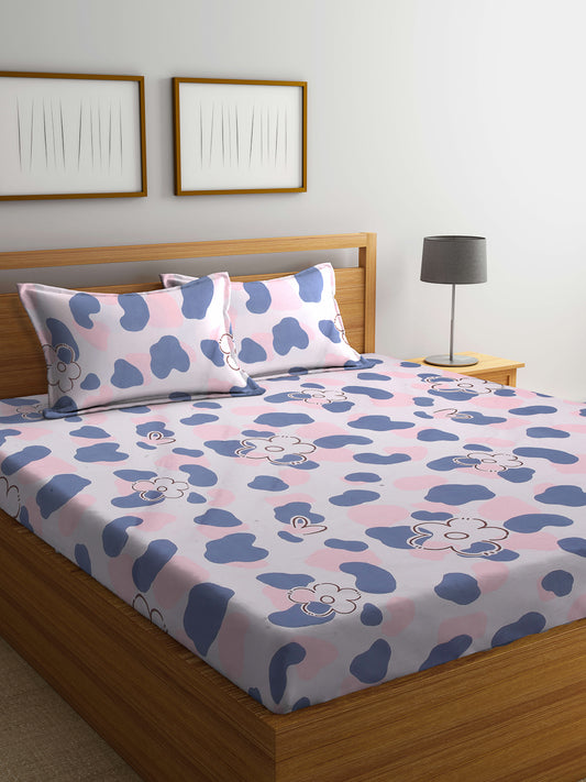 Arrabi Pink Floral TC Cotton Blend Double Size Bedsheet with 2 Pillow Covers (250 x 215 cm)