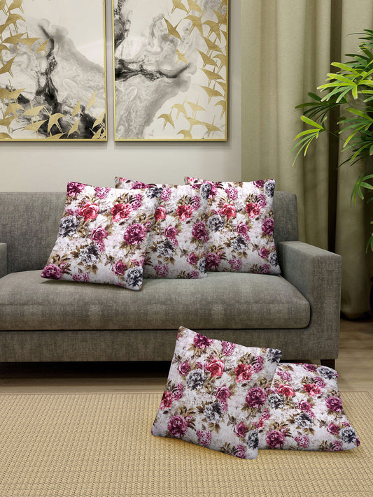 Arrabi Pink Floral TC Chenille Cotton Blend Cushion Covers (Pack of 5) (40 x 40 cm)