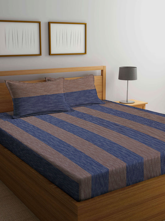 Arrabi Multi Stripes Handwoven Cotton Super King Size Bedsheet with 2 Pillow Covers (270 X 260 cm)