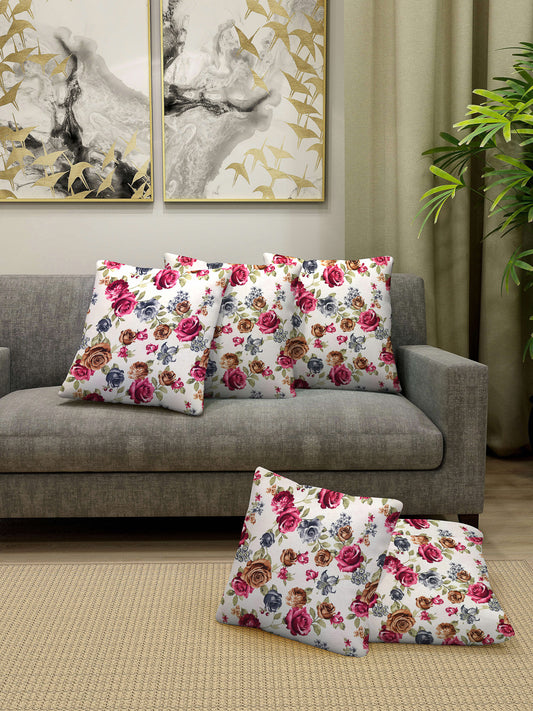 Arrabi Pink Floral TC Cotton Blend Cushion Covers (Pack of 5) (40 x 40 cm)