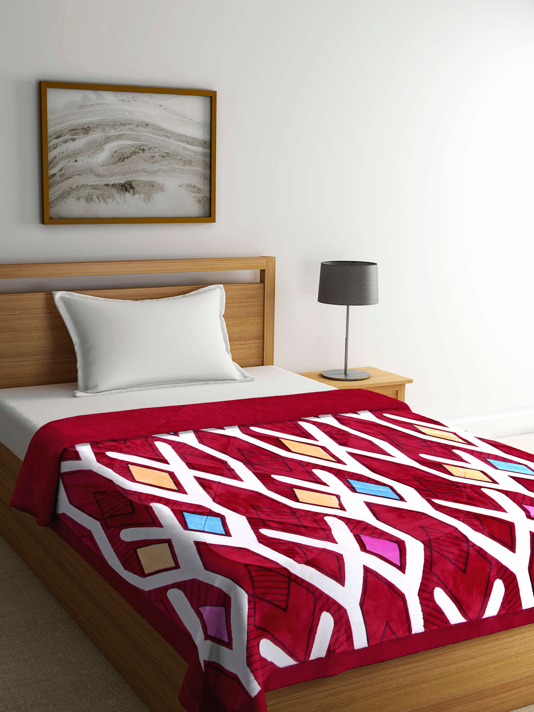 Arrabi Red Geometric Polyester Full Size 1060 GSM Single Bed Quilt (210 x 150 cm)