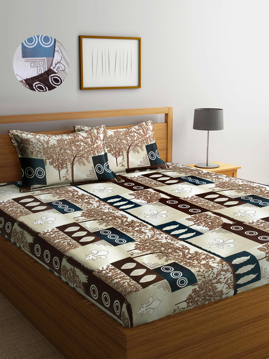Arrabi Multi Floral TC Cotton Blend King Size Fitted Bedsheet with 2 Pillow Covers (250 X 215 Cm )