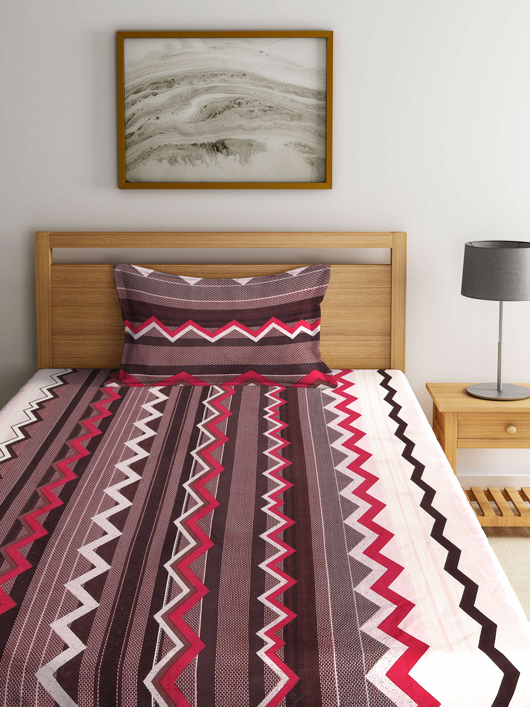 Arrabi Brown Stripes TC Cotton Blend Single Size Bedsheet with 1 Pillow Cover ( 220 X 150 cm)