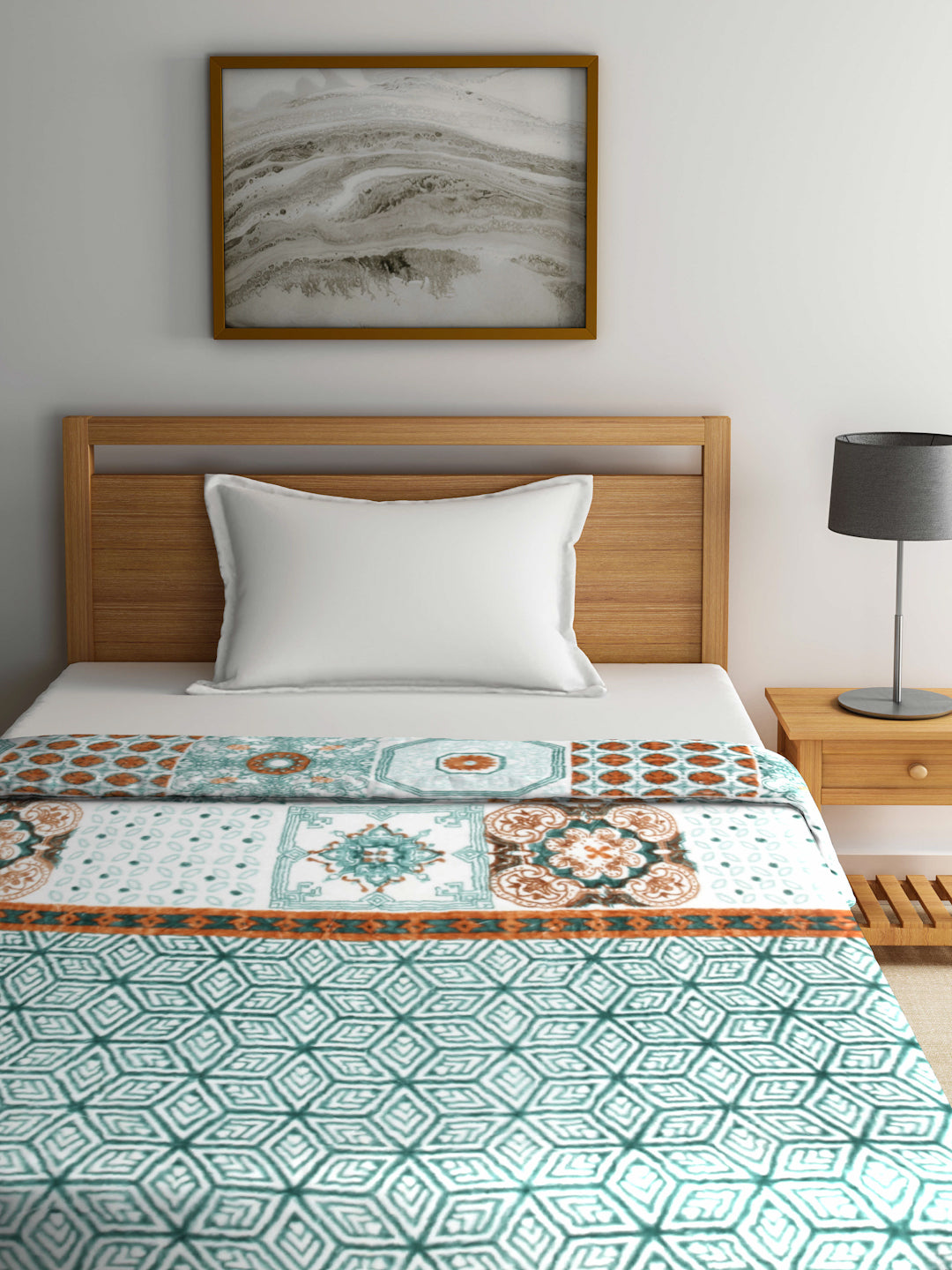 Arrabi Green Geometric Polyester 950 GSM Full Size Single Bed Blanket (210 X 150 cm)