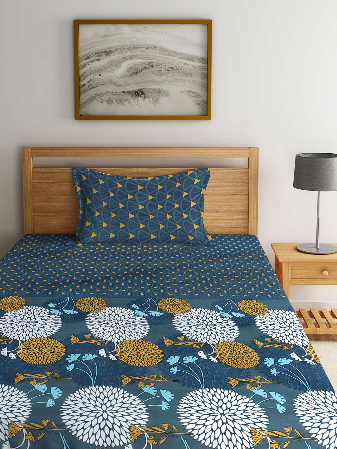 Arrabi Multi Floral TC Cotton Blend Single Size Bedsheet with 1 Pillow Cover (220 X 150 cm)