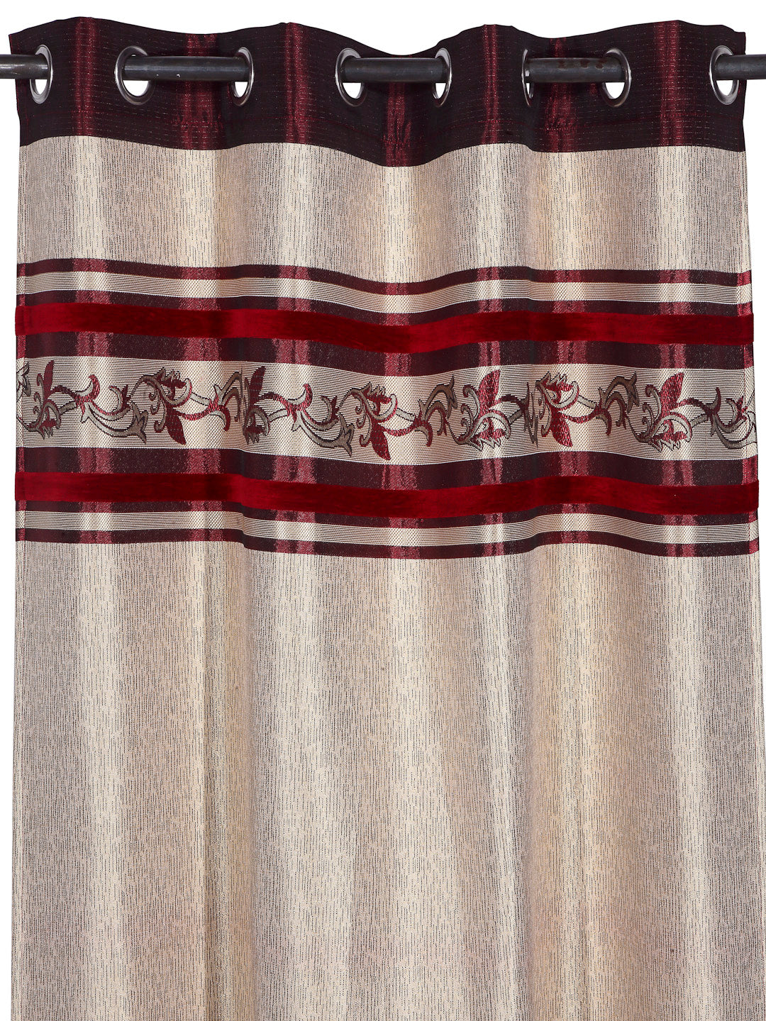 Arrabi Red Leaf Print TC Cotton Blend Set of 2 Long Door Curtains (275 X 120 cm)