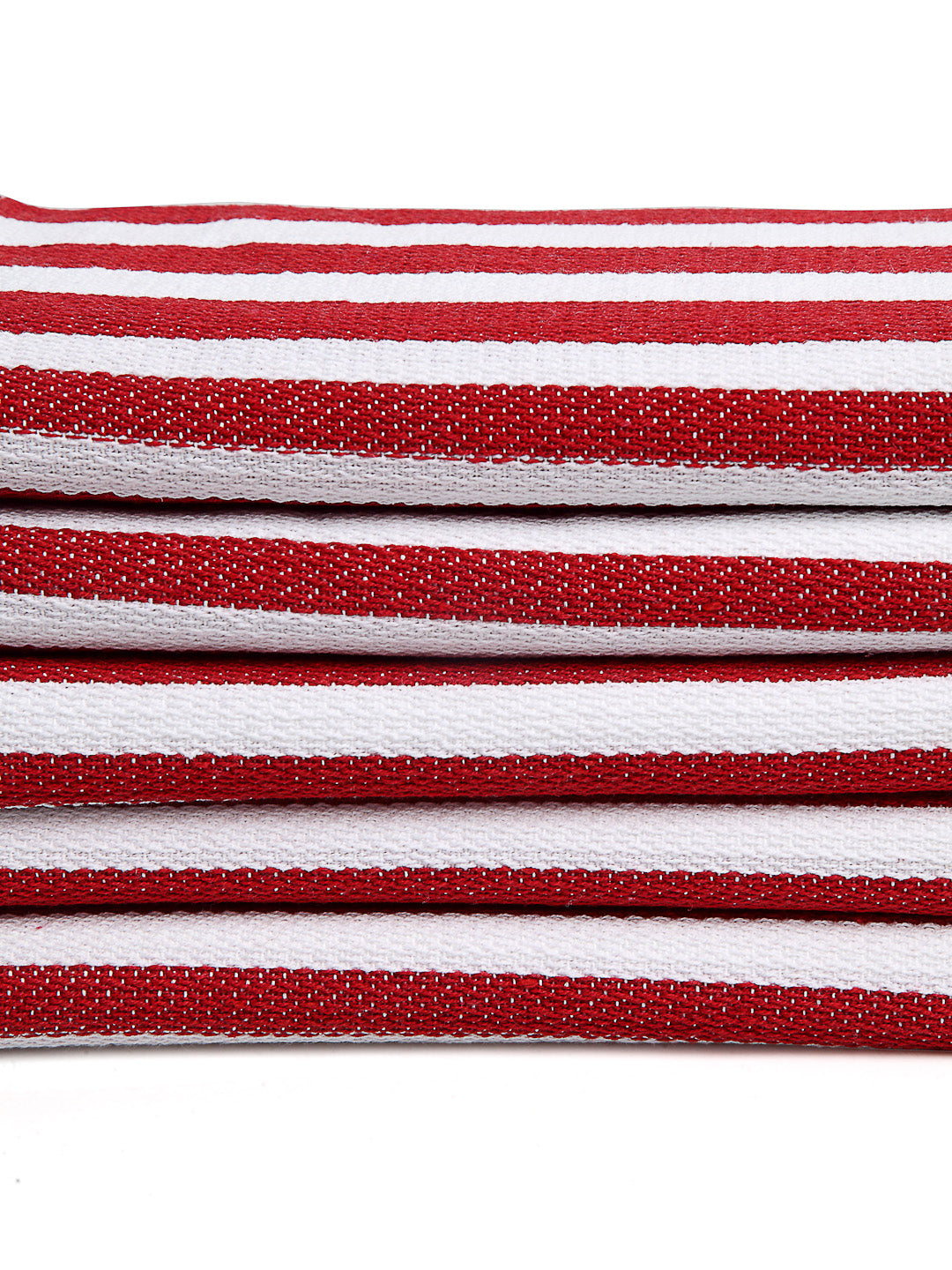Arrabi Red Stripes Handwoven Cotton Hand Towel (Set of 5) (85 X 35 cm)