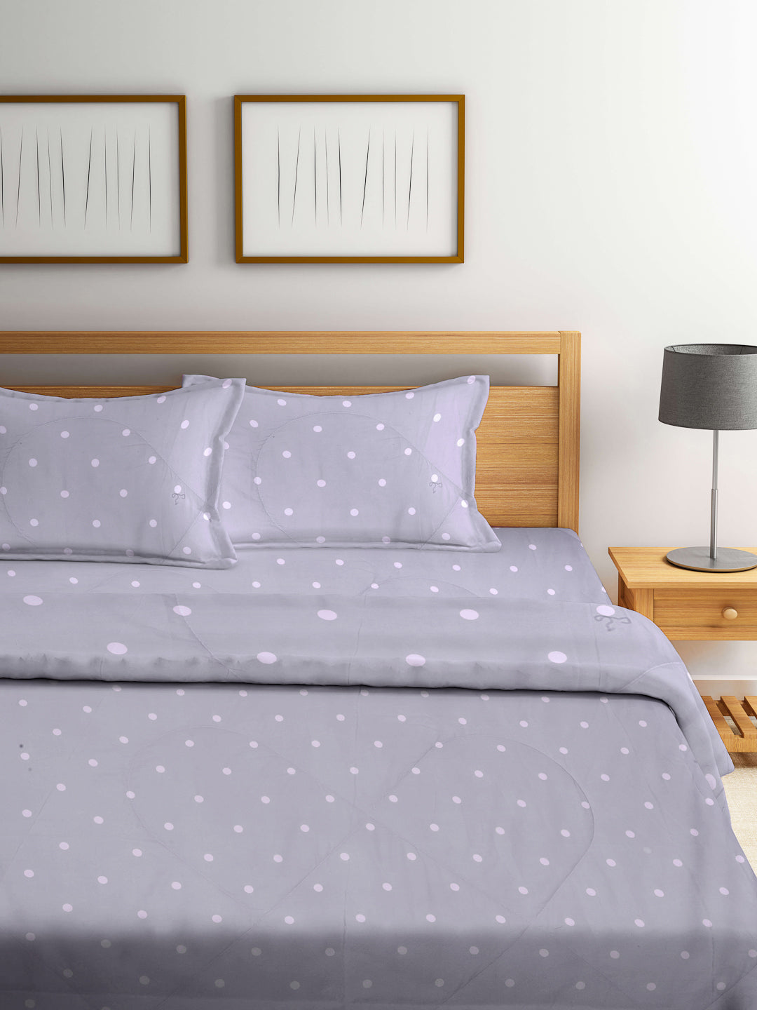 Arrabi Grey Polka dot TC Cotton Blend Double Size Comforter Bedding Set with 2 Pillow Cover