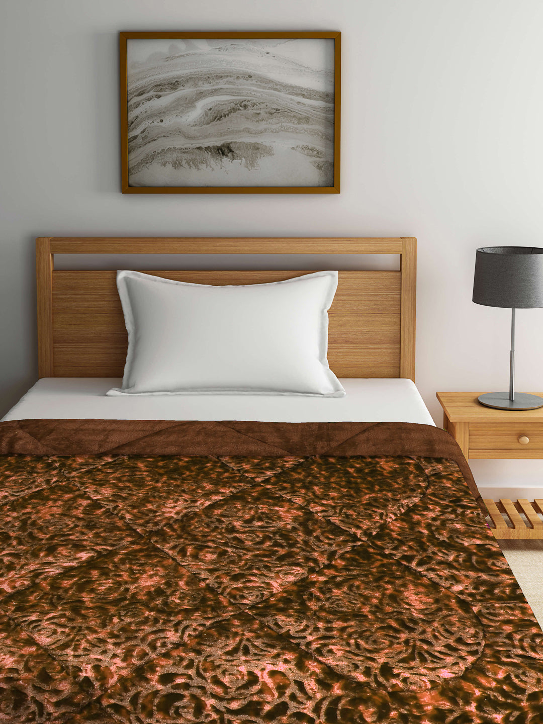 Arrabi Brown Floral Polyester Full Size 1060 GSM Single Bed Quilt (210 x 150 cm)