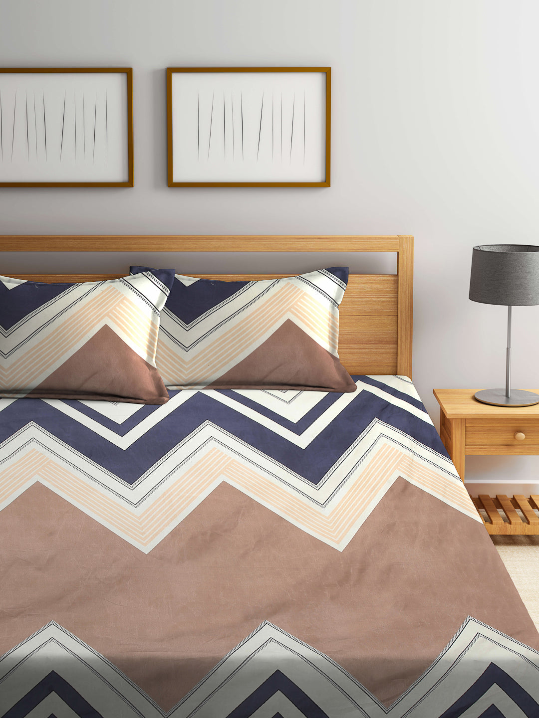 Arrabi Multi Geometric TC Cotton Blend Double Size Bedsheet with 2 Pillow Covers (250 x 215 cm)