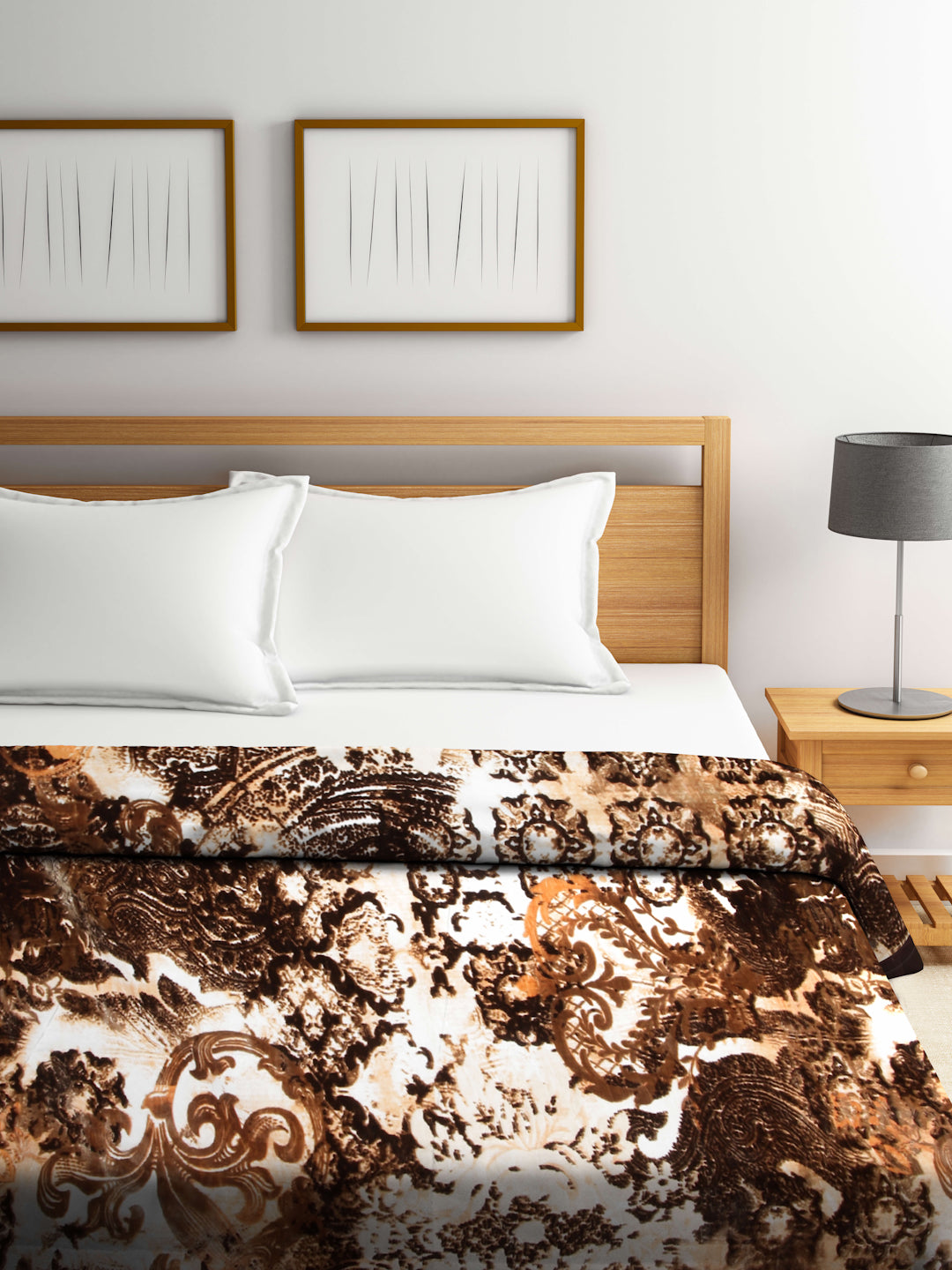 Arrabi Brown Floral Wool Blend 1100 GSM Full Size Double Bed Blanket (230 X 220 cm)