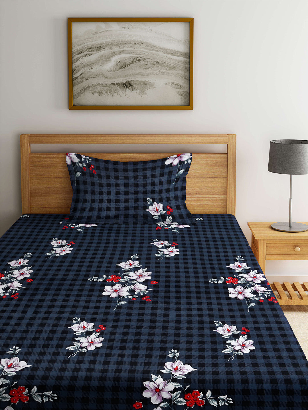 Arrabi Multi Floral TC Polycotton Single Size Bedsheet with 1 Pillow Cover (225 x 150 cm)