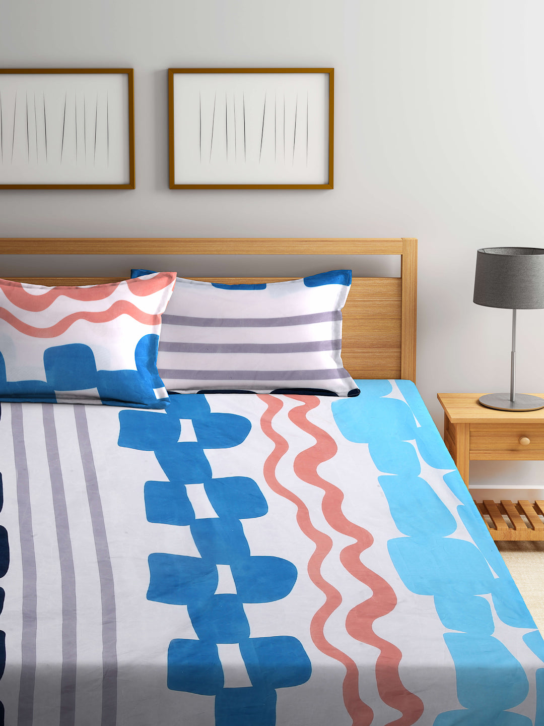 Arrabi Multi Graphic TC Cotton Blend Double Size Bedsheet with 2 Pillow Covers (250 x 215 cm)
