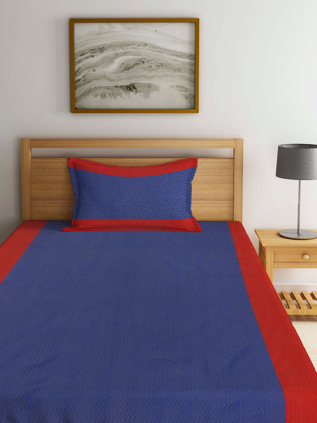 Arrabi Orange Stripes Handwoven Cotton Single Size Bedsheet with 1 Pillow Cover (225 X 150 cm)