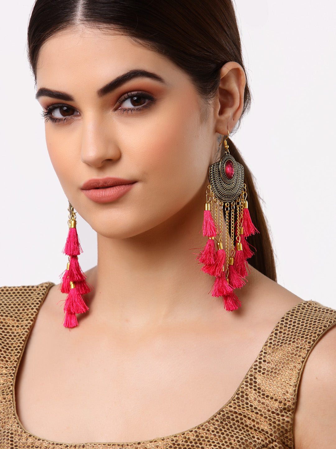 Arrabi Pink Tasselled Earrings (Set of 2) (10 cm)