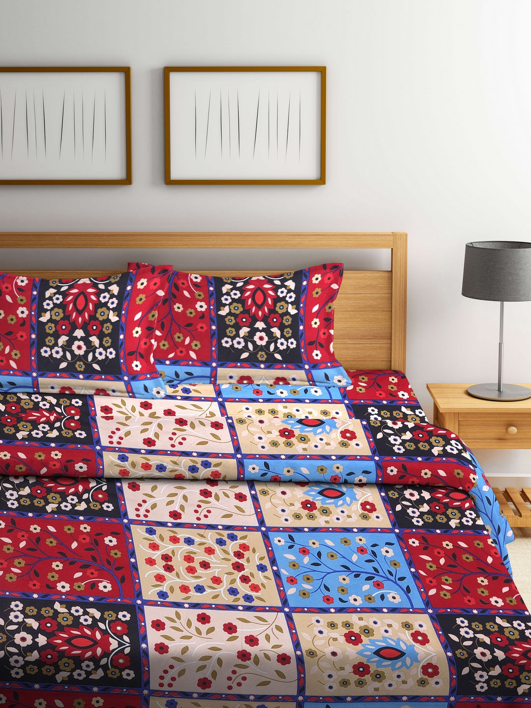 Arrabi Multi Floral TC Cotton Blend Double Size Comforter Bedding Set with 2 Pillow Cover