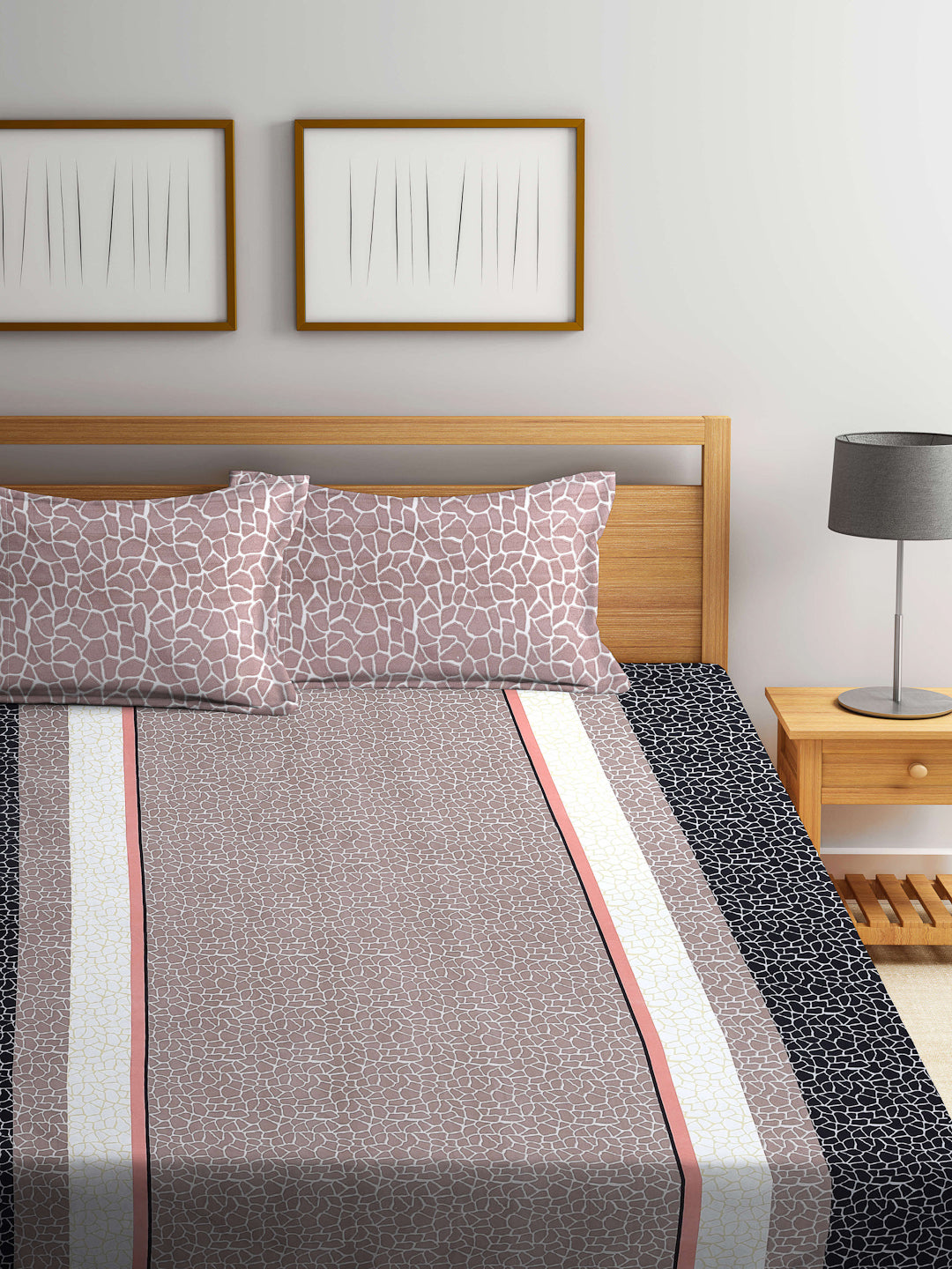 Arrabi Multi Stripes TC Cotton Blend King Size Bedsheet with 2 Pillow Covers (250 x 220 cm)