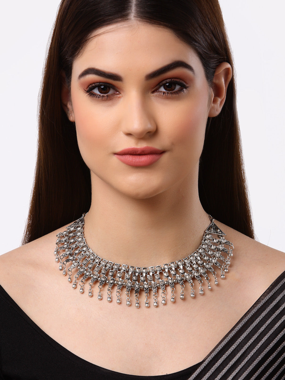 Arrabi Metallic Oxidised Necklace (30 cm)