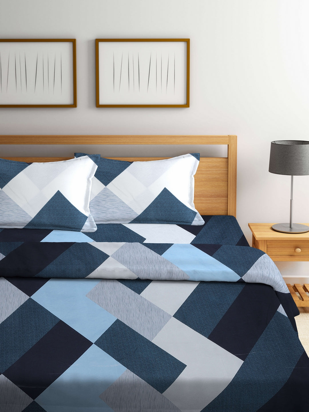 Arrabi Multi Geometric TC Cotton Blend Double Size Comforter Bedding Set with 2 Pillow Cover