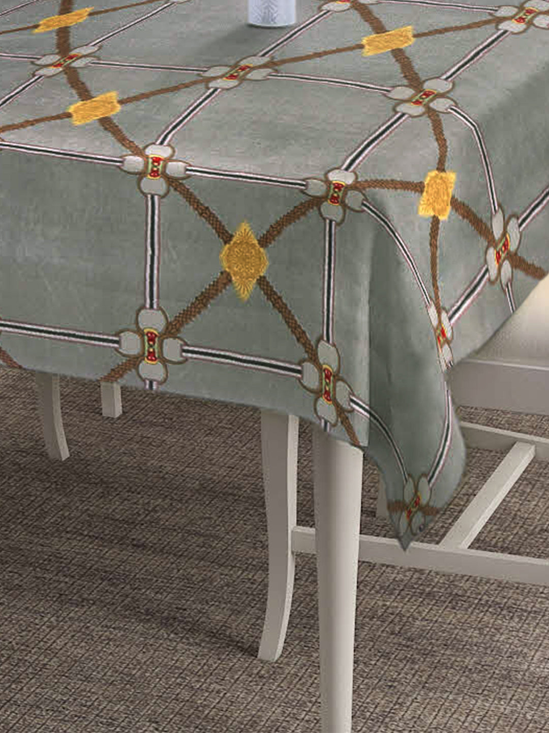 Arrabi Grey Geometric TC Polycotton 6 Seater Table Cover (180 x 130 cm)