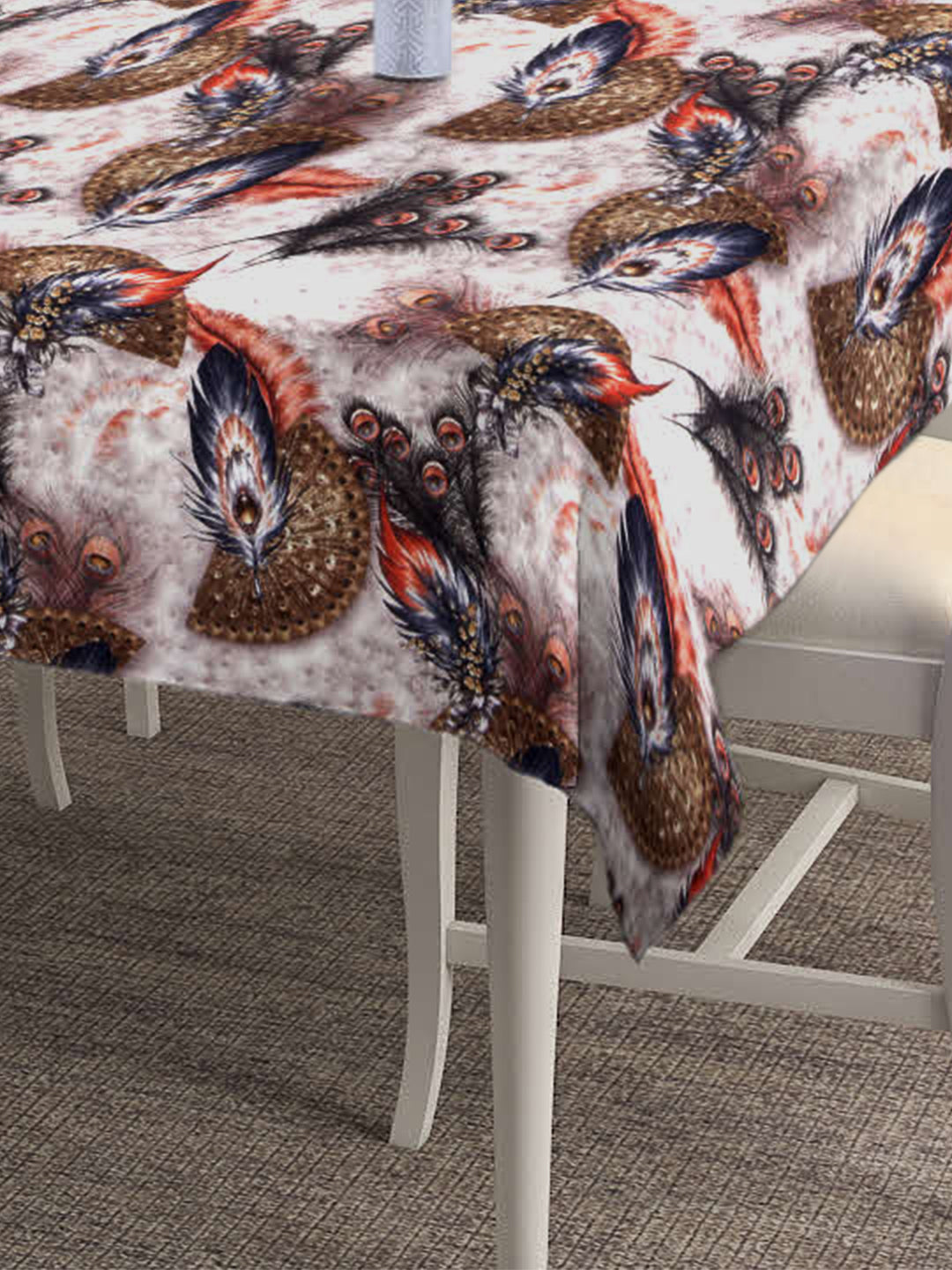 Arrabi White Leaf TC Cotton Blend 6 Seater Table Cover (180 x 130 cm)