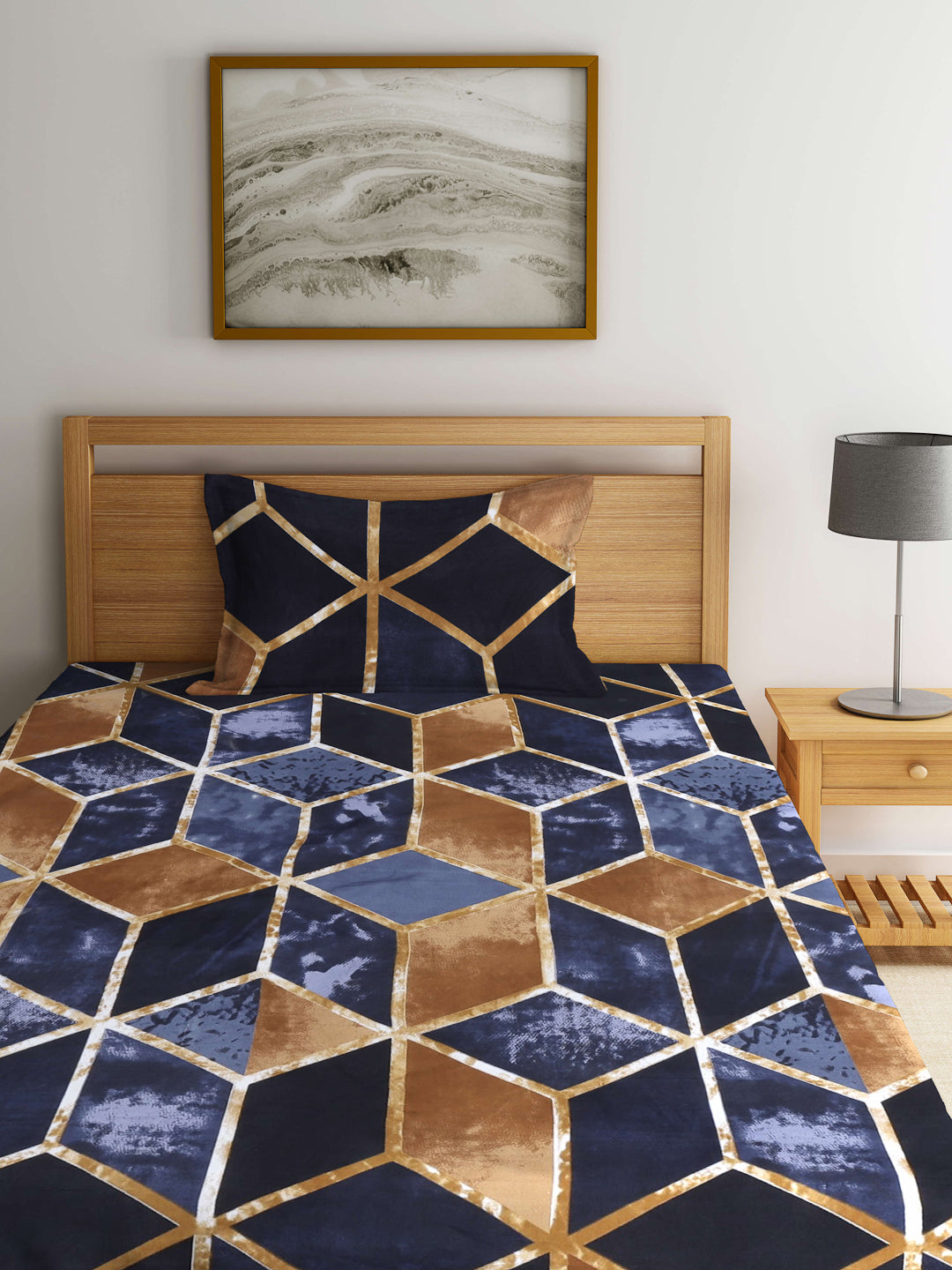 Arrabi Brown Graphic TC Cotton Blend Single Size Bedsheet with 1 Pillow Cover ( 220 X 150 cm)