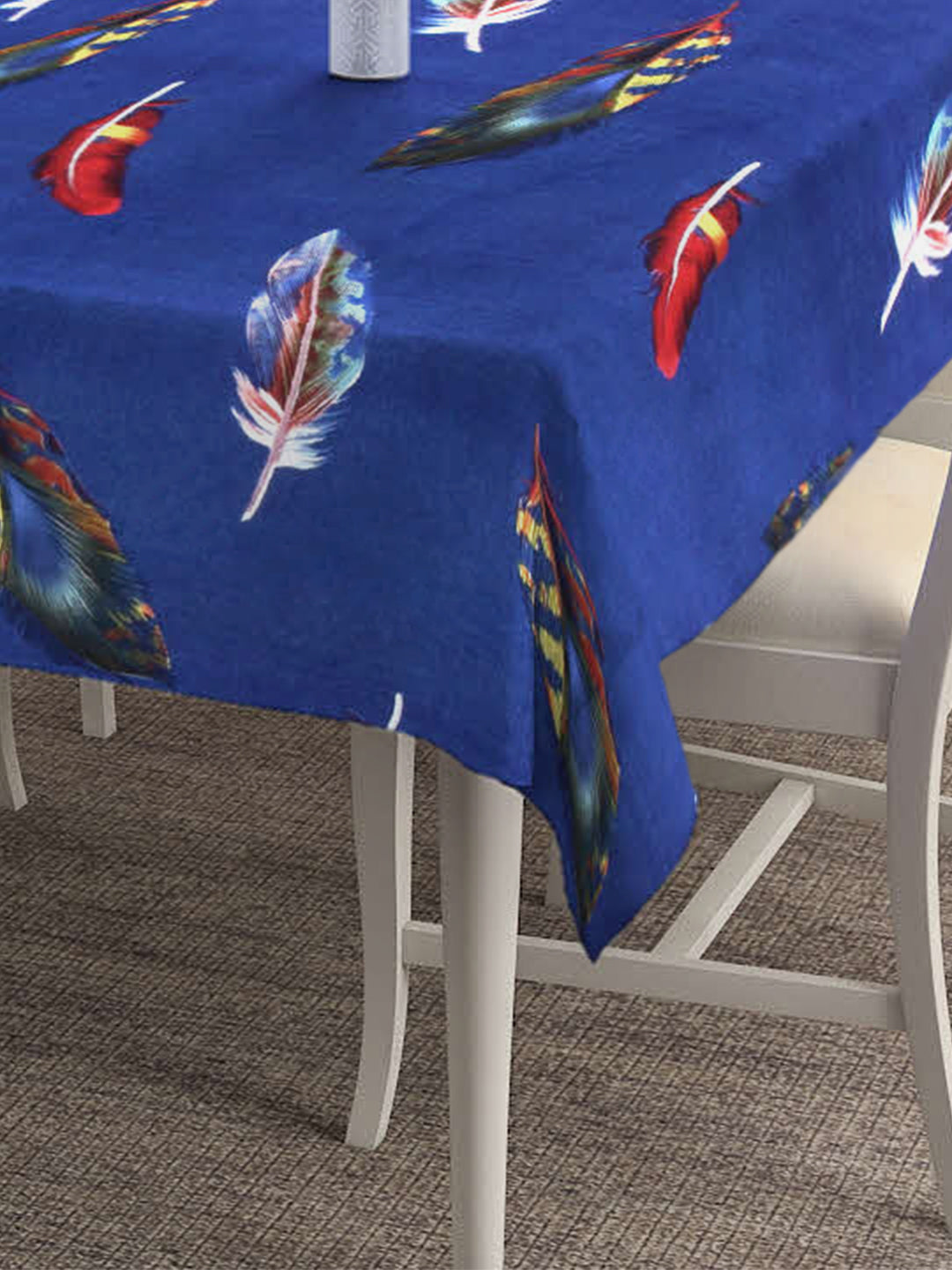 Arrabi Blue Leaf TC Cotton Blend 6 Seater Table Cover (180 x 130 cm)