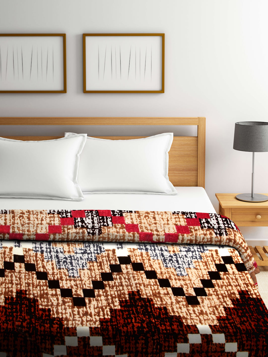 Arrabi Multi Abstract Wool Blend 950 GSM Full Size Double Bed Blanket (240 X 210 cm)