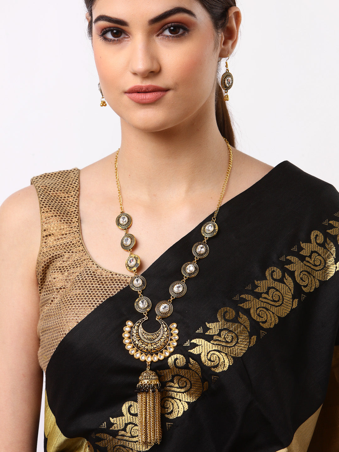 Arrabi  Gold Meenakari Jewellery Set with 2 Earrings (30 cm)
