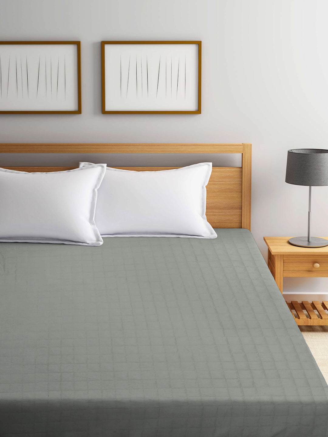 Arrabi Grey Solid TC Cotton Blend 210 GSM Double Bed Size Mattress Protector (250 X 230 cm)