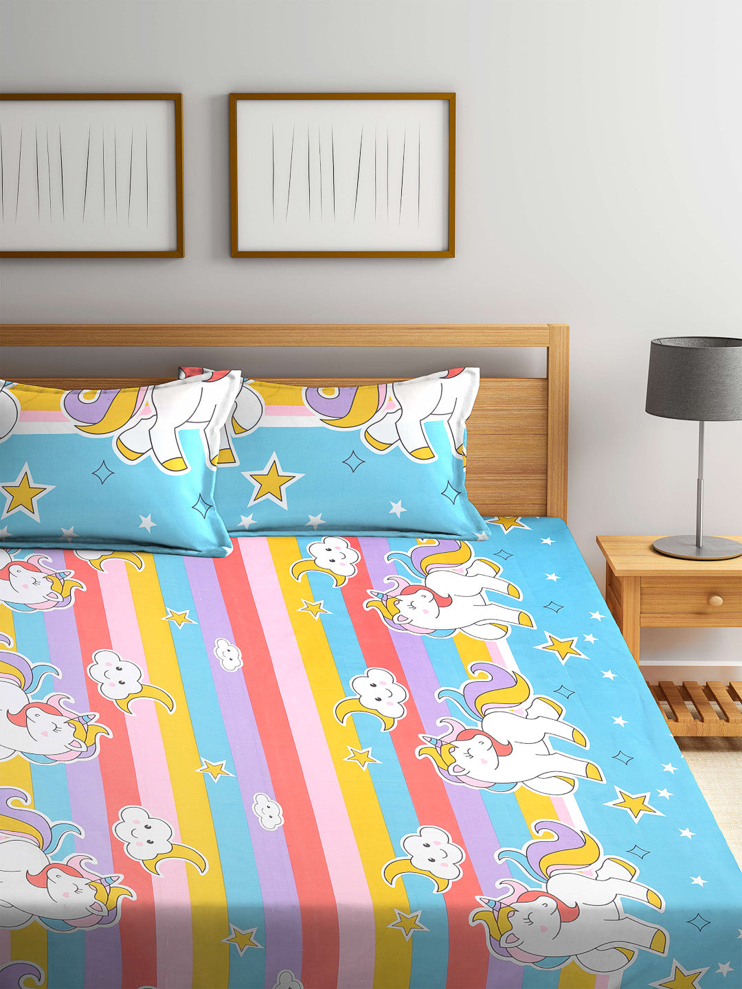 Kid's Special King Size TC Cotton Blend Bed Sheet Set with 2 Pillow Covers by Arrabi® (255 x225 cm)