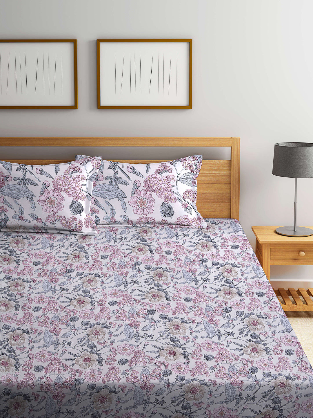 Arrabi Multi Floral TC Cotton Blend Double King Size Bedsheet with 2 Pillow Covers (270 x 260 cm)
