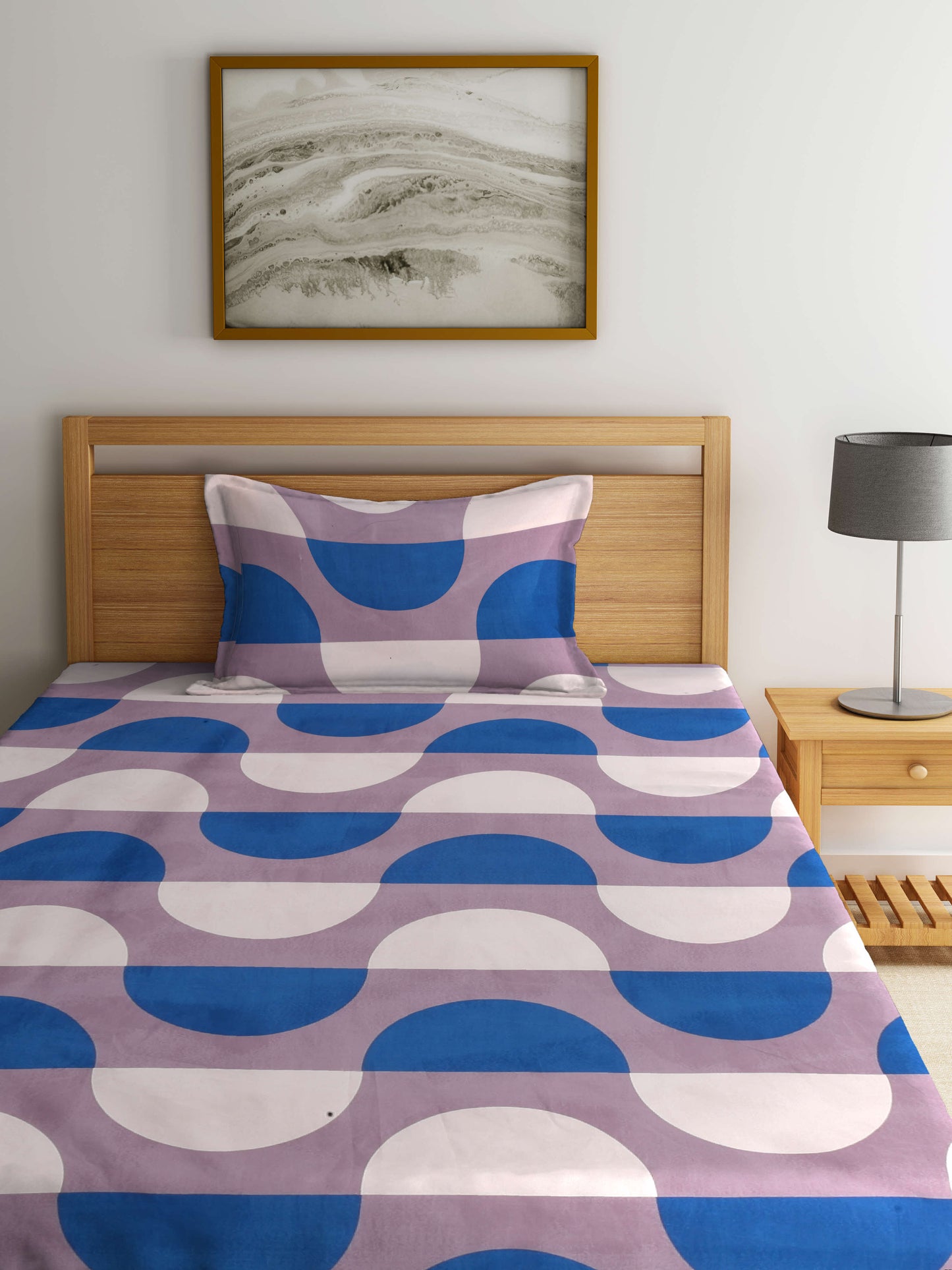 Arrabi Multi Graphic TC Cotton Blend Single Size Bedsheet with 1 Pillow Cover ( 220 X 150 cm)