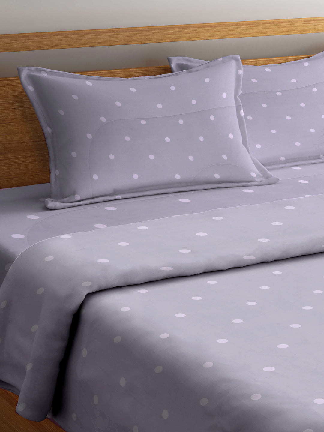 Arrabi Grey Polka dot TC Cotton Blend Double Size Comforter Bedding Set with 2 Pillow Cover
