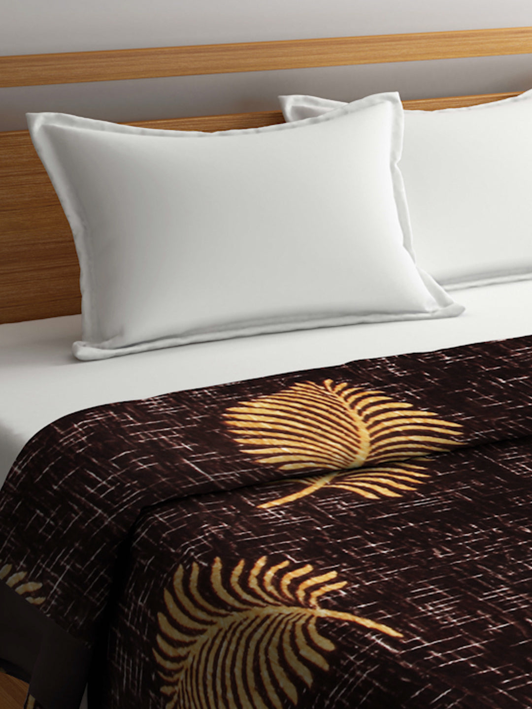 Arrabi Brown Leaf Wool Blend 900 GSM Full Size Double Bed Blanket (230 X 210 cm)