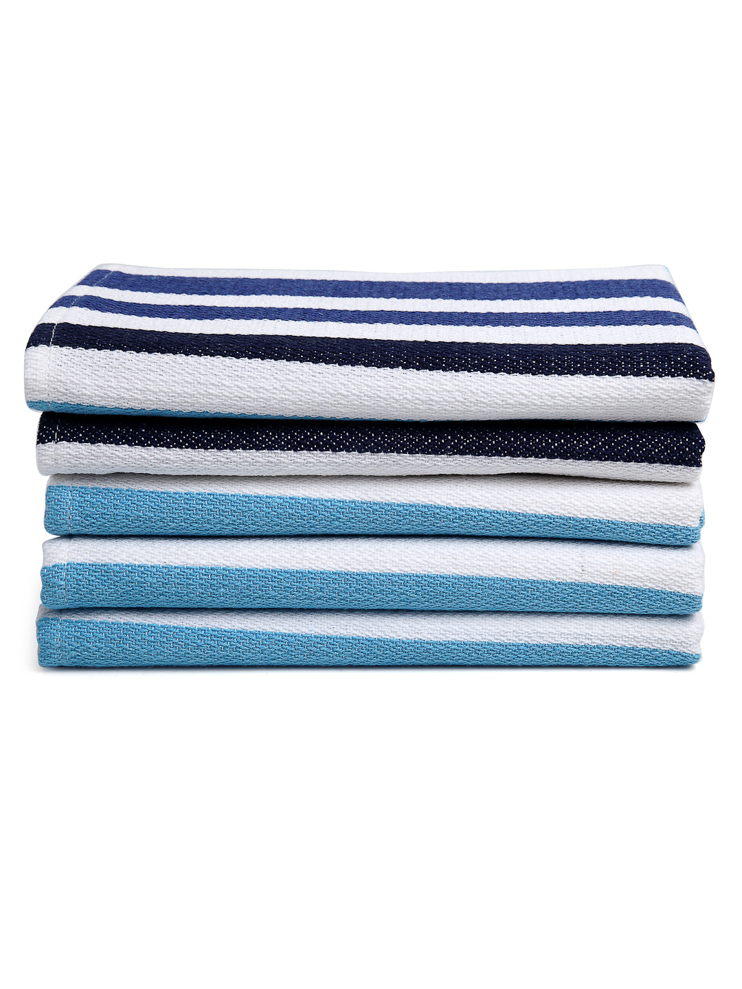 Arrabi Blue Stripes Handwoven Cotton Hand Towel (Set of 5) (85 X 35 cm)