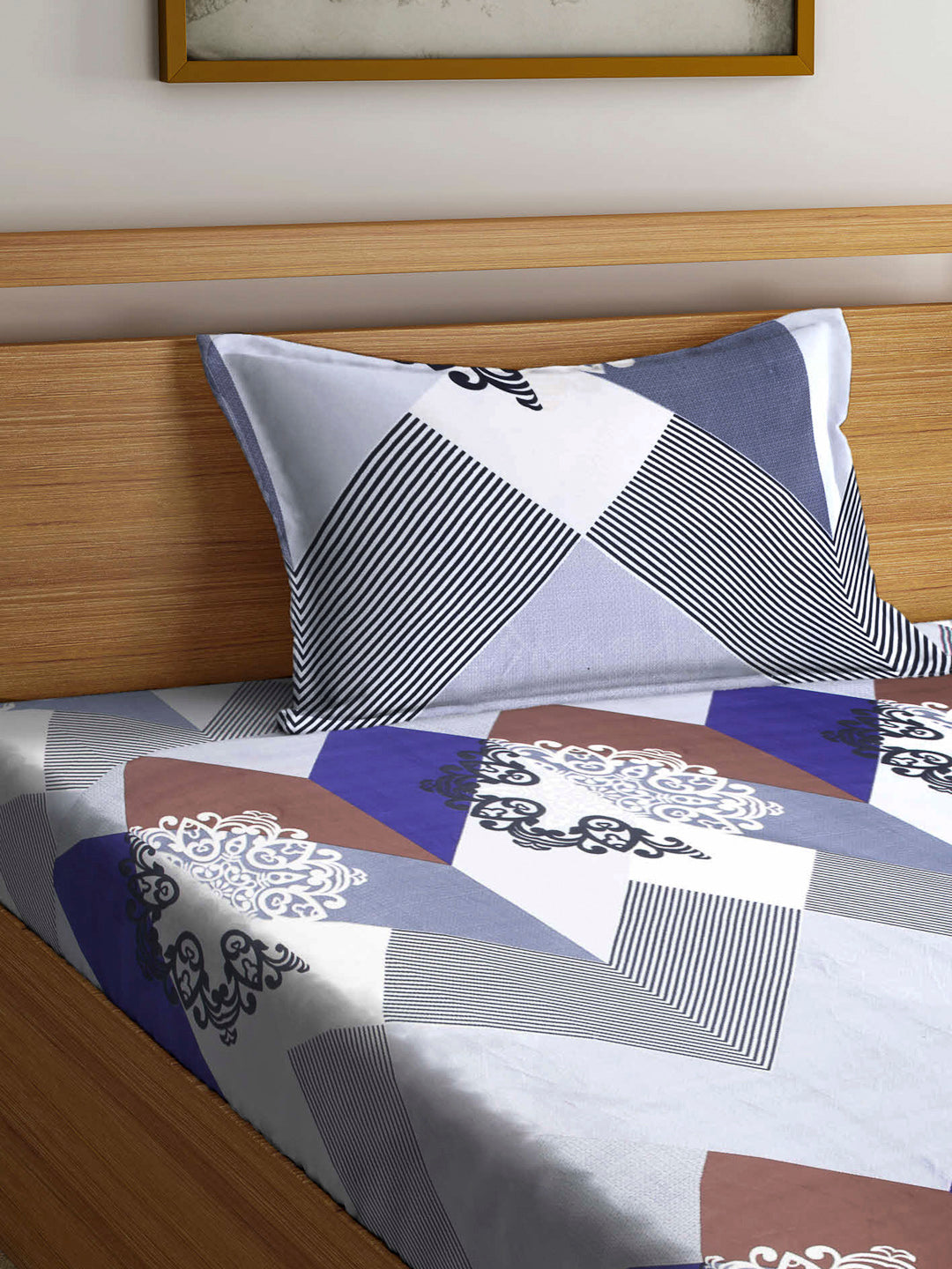 Arrabi Multi Indian TC Cotton Blend Single Size Bedsheet with 1 Pillow Cover (220 X 150 cm)