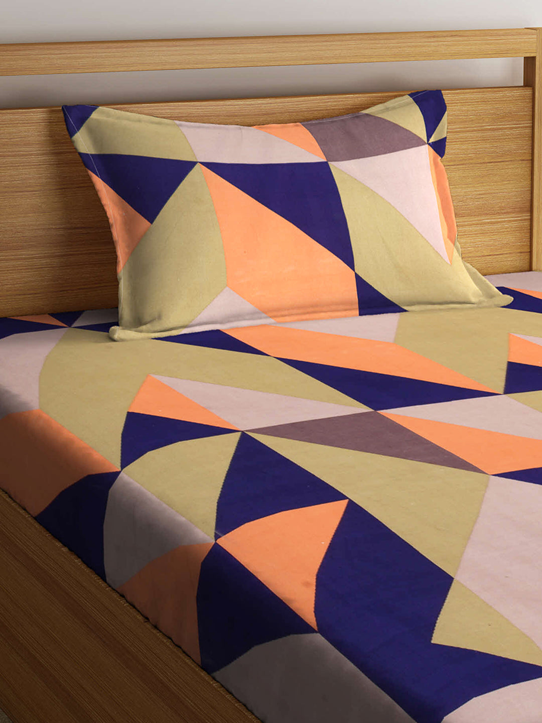 Arrabi Multi Geometric TC Cotton Blend Single Size Bedsheet with 1 Pillow Cover (225 x 150 cm)
