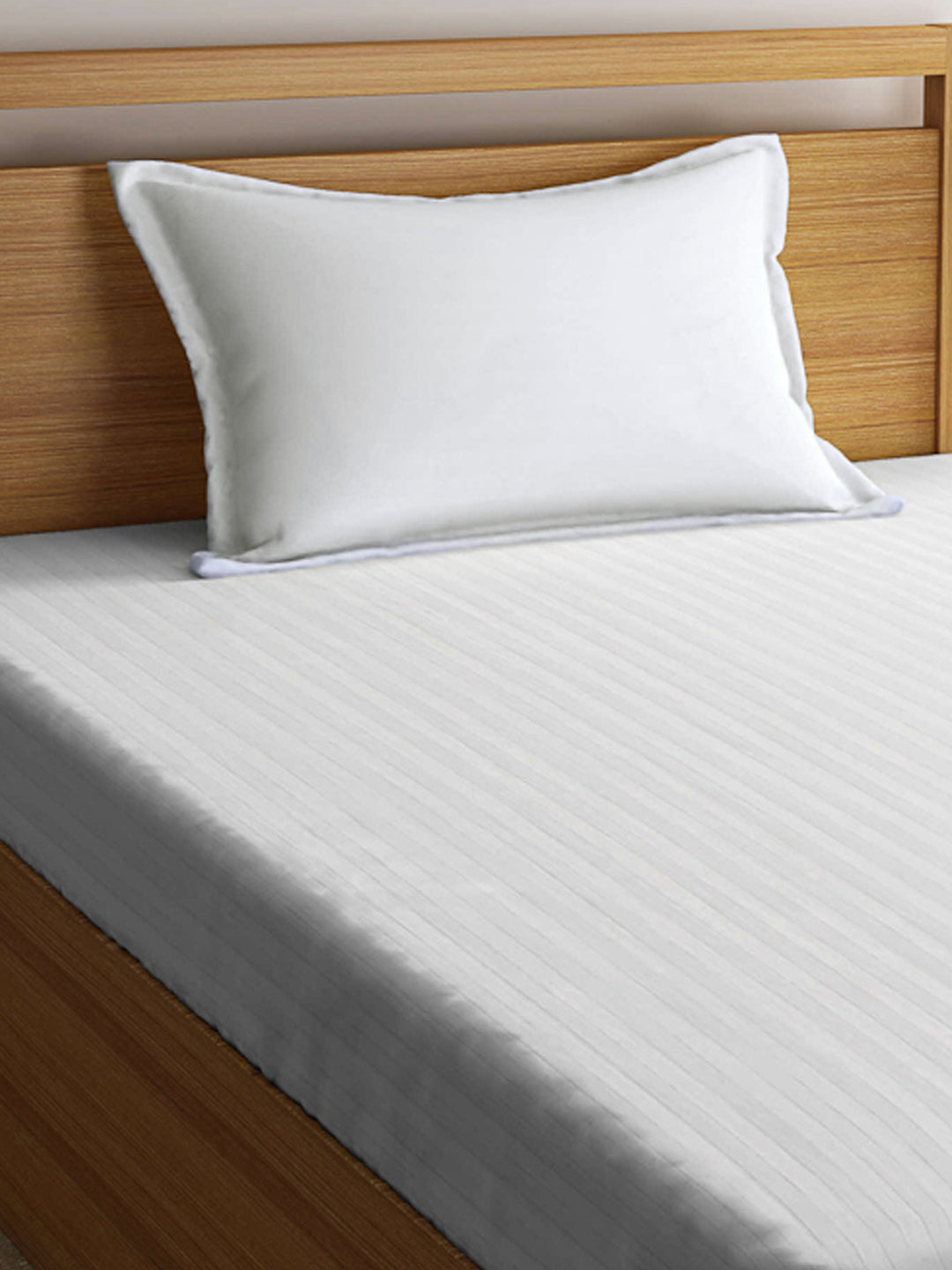 Arrabi White Stripes TC Cotton Blend Single Size Fitted Bedsheet with 1 Pillow Cover (220 X 150 cm)