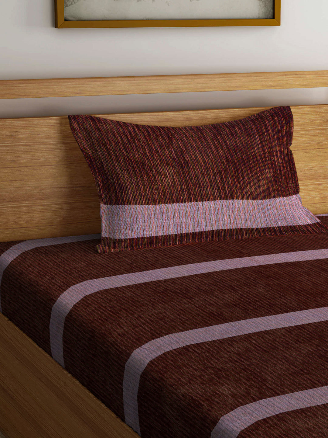 Arrabi Brown Stripes Handwoven Cotton Single Size Bedsheet with 1 Pillow Cover ( 225 X 150 cm)