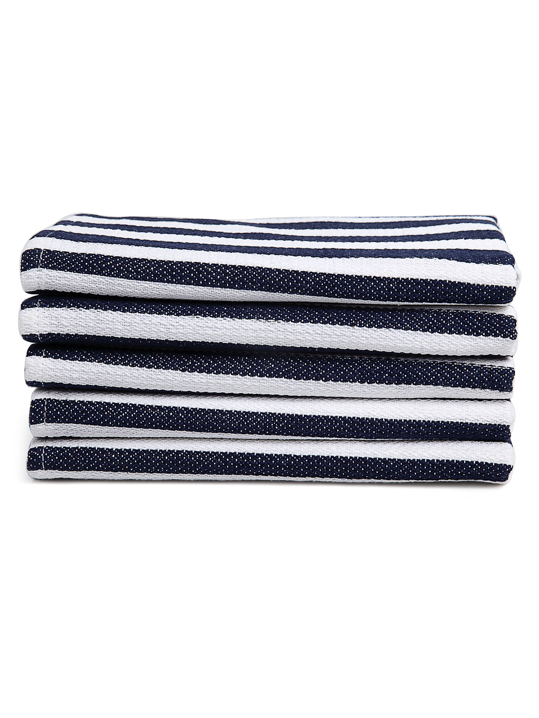 Arrabi Blue Stripes Handwoven Cotton Hand Towel (Set of 5) (85 X 35 cm)