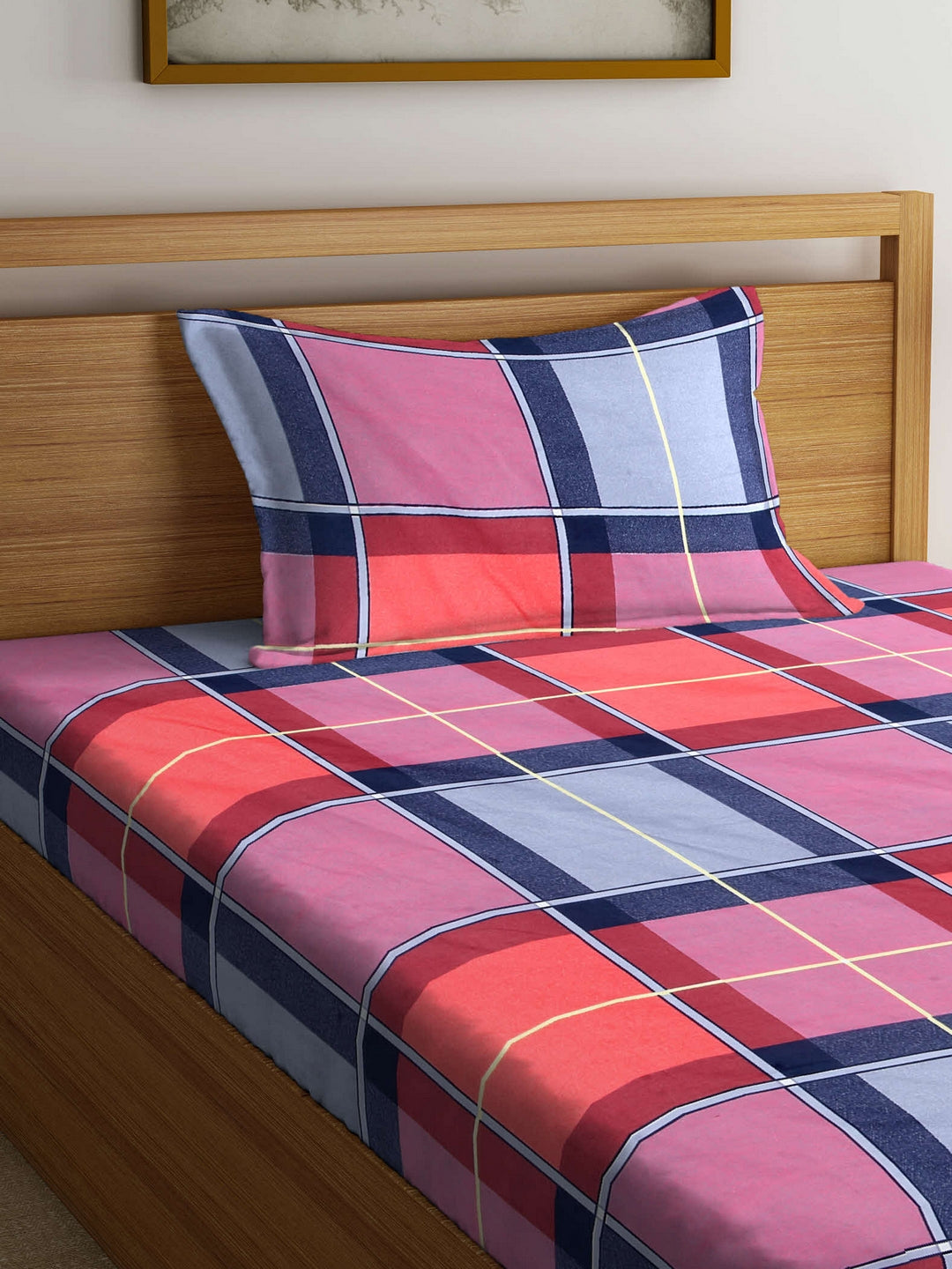 Arrabi Multi Geometric TC Cotton Blend Single Size Bedsheet with 1 Pillow Cover (220 X 150 cm)