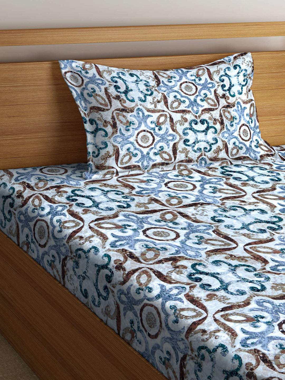 Arrabi Multi Indian TC Cotton Blend Single Size Bedsheet with 1 Pillow Cover ( 220 X 150 cm)