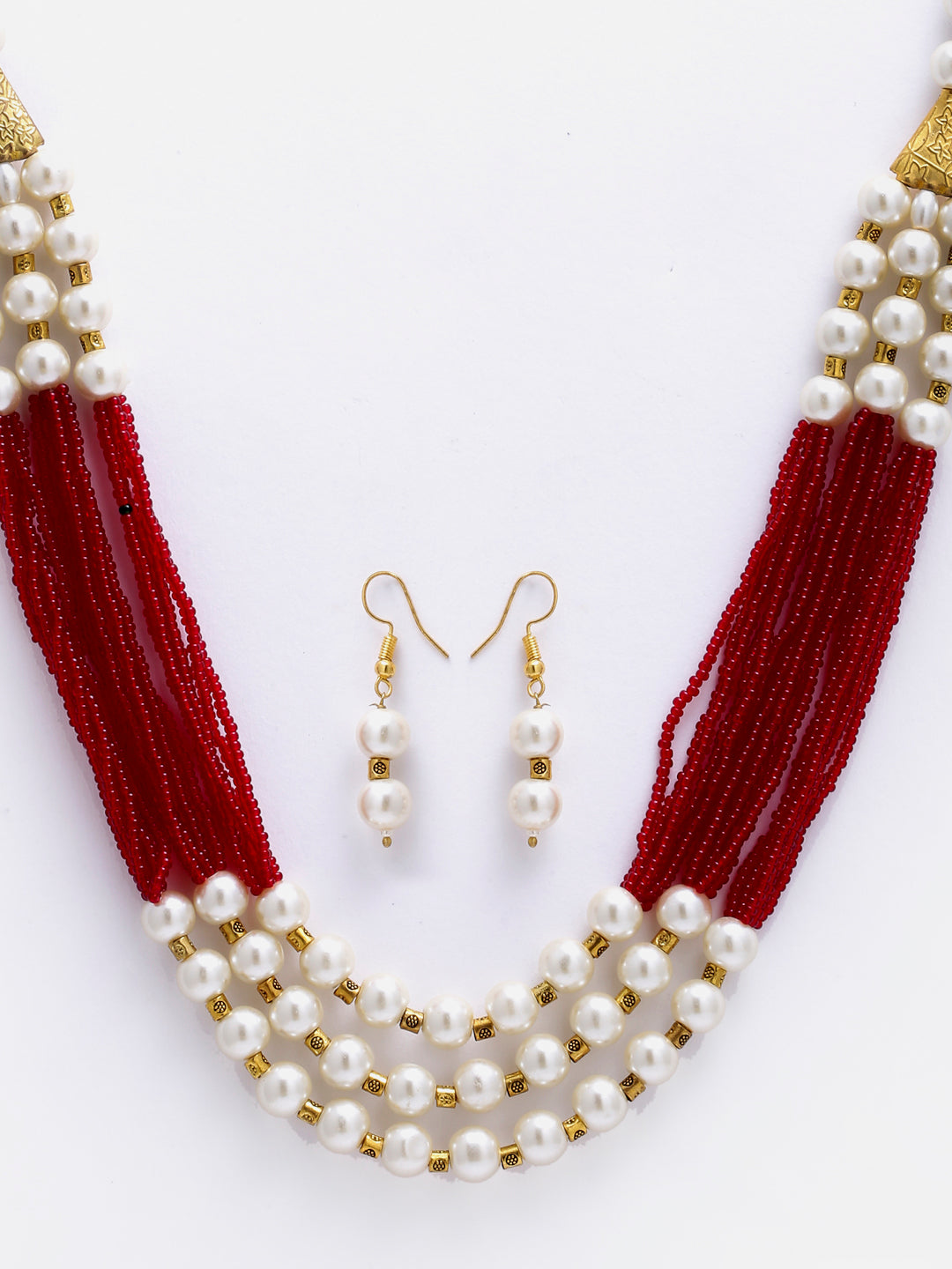 Arrabi  Red Meenakari Jewellery Set with 2 Earrings (30 cm)