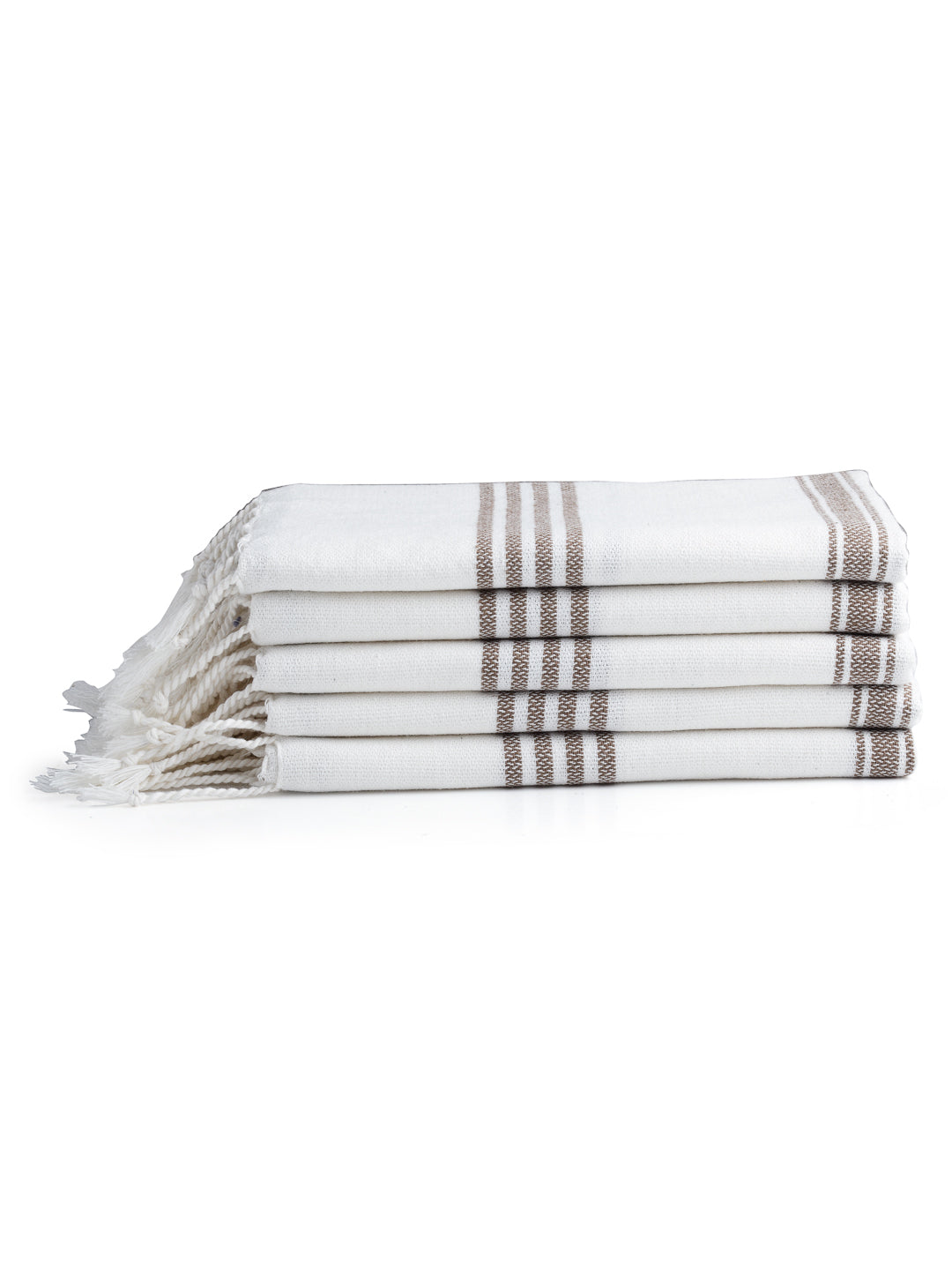 Arrabi Brown Solid Handwoven Cotton Hand Towel (Set of 5) (90 X 35 cm)